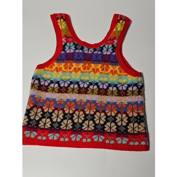 Vintage HWR Anthropologie Wool Blend Knit Rainbow Fair Isle Tank Top Small - Picture 3 of 8